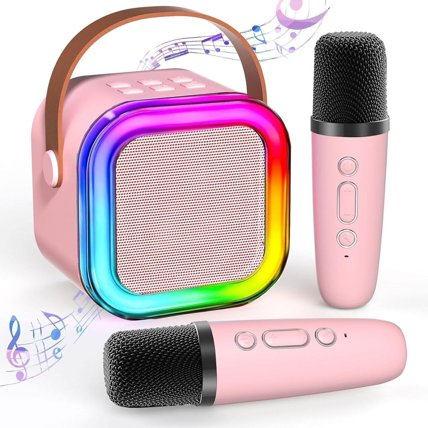 2 Mic Wireless Karaoke Speaker with Dual Mic, 6W Bluetooth Speaker with RGB Lighting for Party & Kids